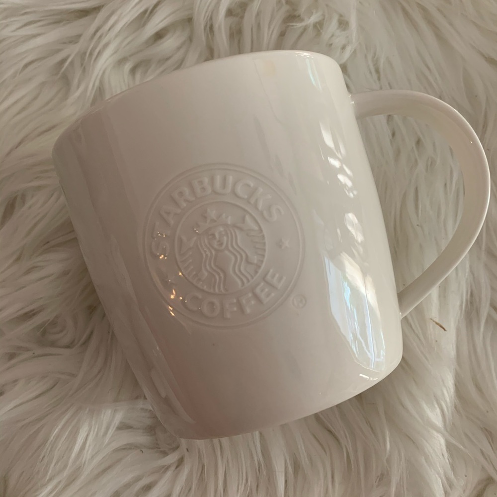 Starbucks 2009 White Embossed Mermaid logo Mug